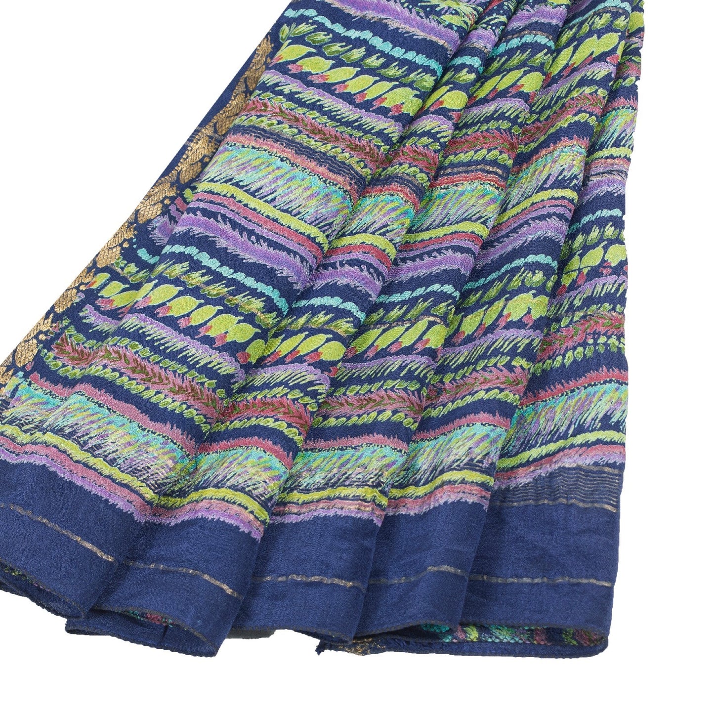 Sanskriti Vintage Sarees Blue Pure Silk Floral Printed 5+YD Sari Craft Material