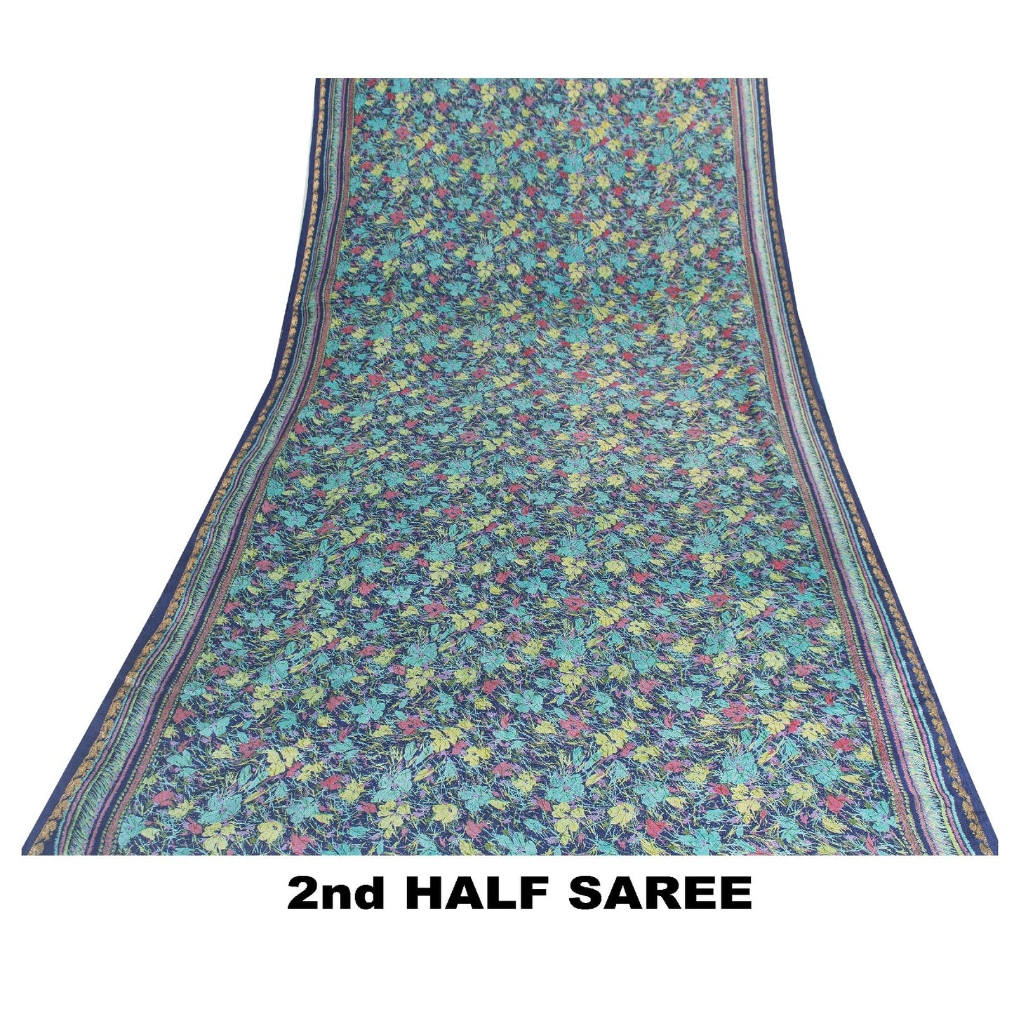 Sanskriti Vintage Sarees Blue Pure Silk Floral Printed 5+YD Sari Craft Material