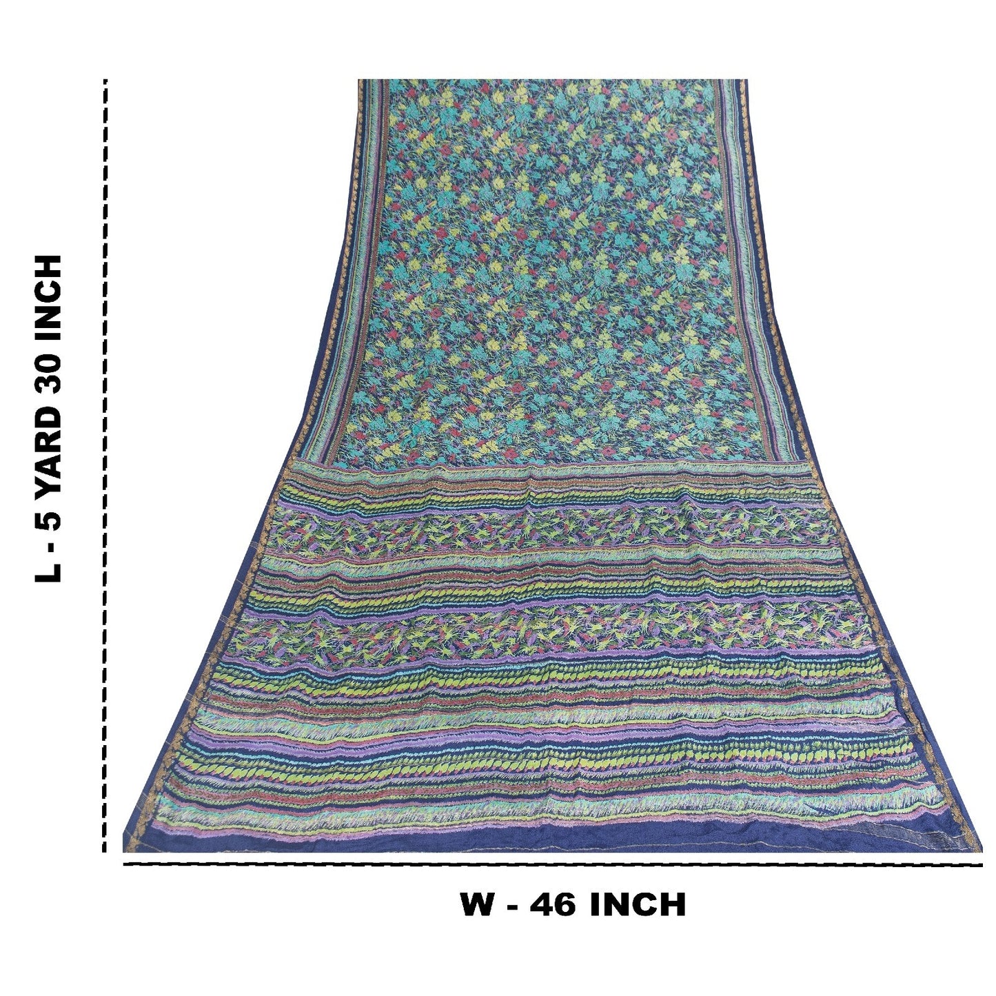 Sanskriti Vintage Sarees Blue Pure Silk Floral Printed 5+YD Sari Craft Material