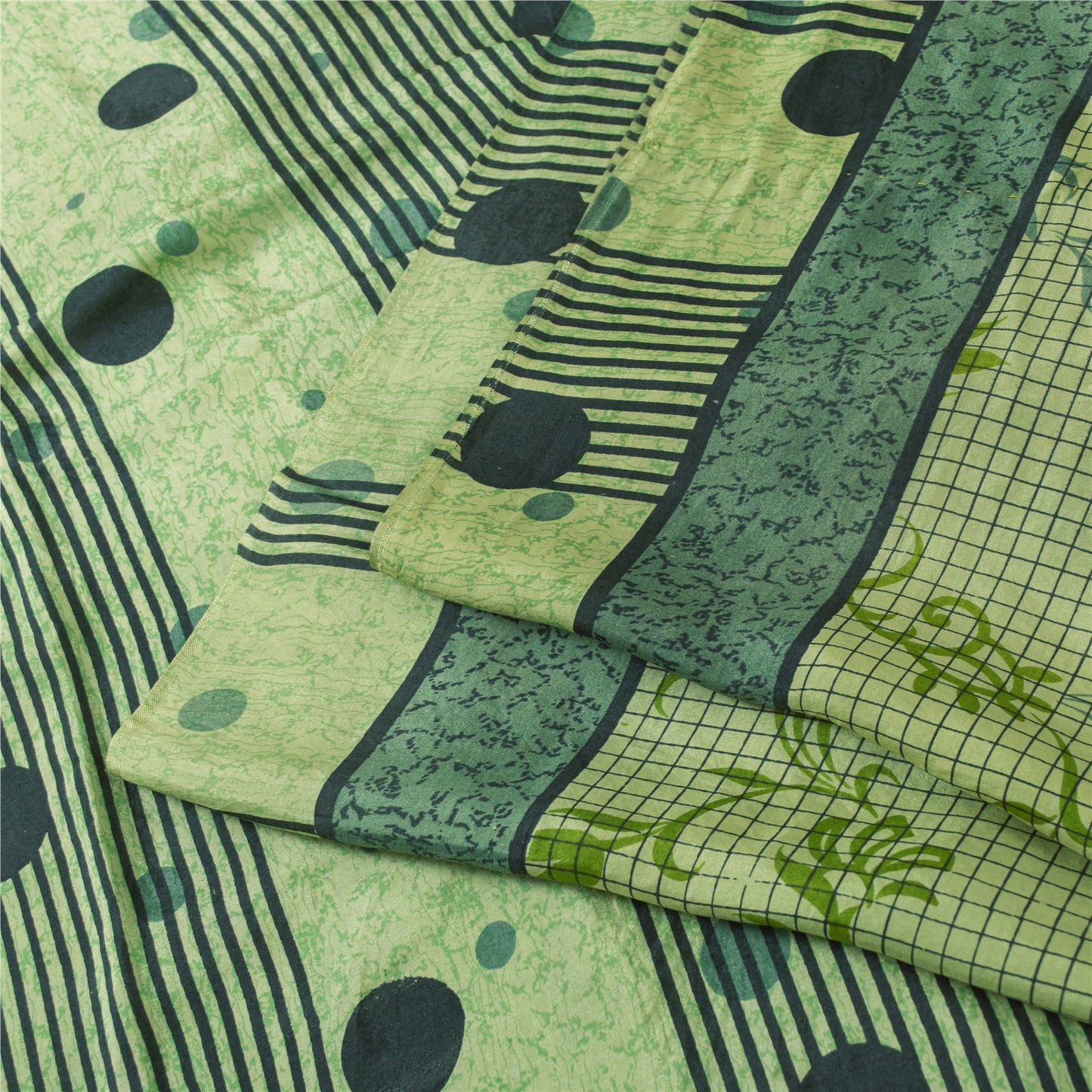 Sanskriti Vintage Sarees Green Pure Silk Floral Printed Sari 5+yd Craft Fabric