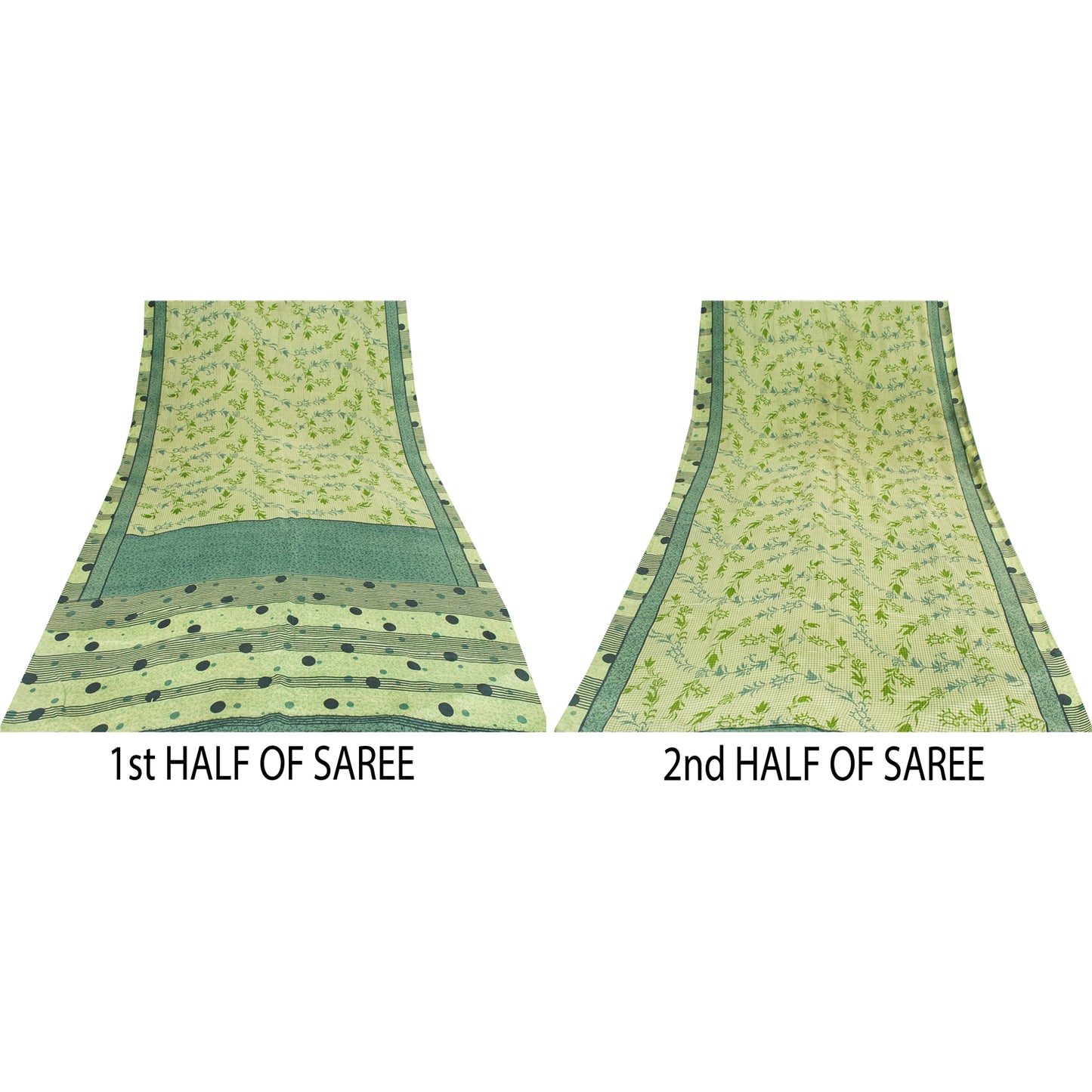 Sanskriti Vintage Sarees Green Pure Silk Floral Printed Sari 5+yd Craft Fabric