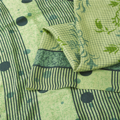 Sanskriti Vintage Sarees Green Pure Silk Floral Printed Sari 5+yd Craft Fabric