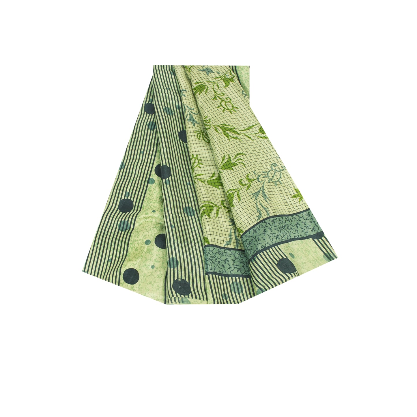 Sanskriti Vintage Sarees Green Pure Silk Floral Printed Sari 5+yd Craft Fabric