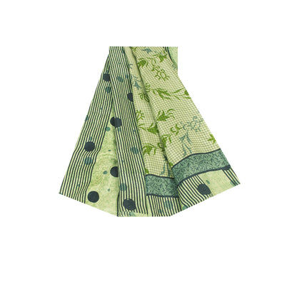 Sanskriti Vintage Sarees Green Pure Silk Floral Printed Sari 5+yd Craft Fabric