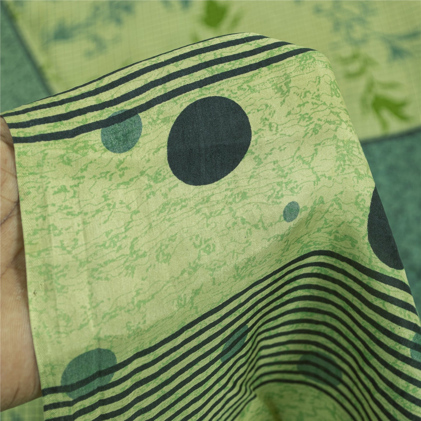 Sanskriti Vintage Sarees Green Pure Silk Floral Printed Sari 5+yd Craft Fabric