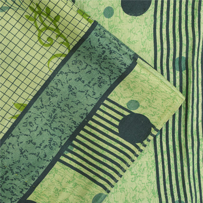 Sanskriti Vintage Sarees Green Pure Silk Floral Printed Sari 5+yd Craft Fabric