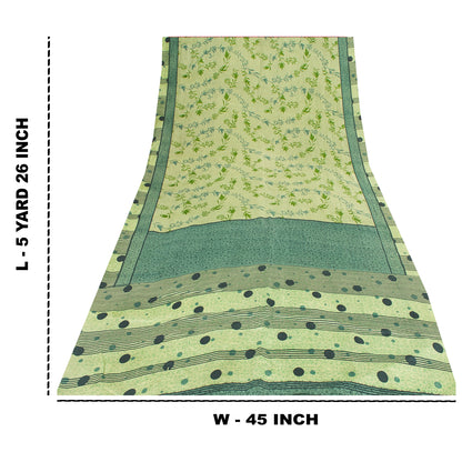 Sanskriti Vintage Sarees Green Pure Silk Floral Printed Sari 5+yd Craft Fabric