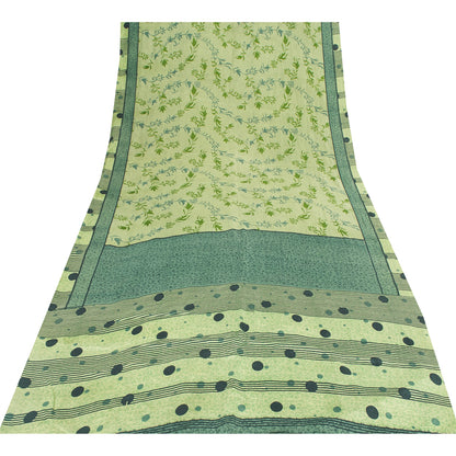 Sanskriti Vintage Sarees Green Pure Silk Floral Printed Sari 5+yd Craft Fabric