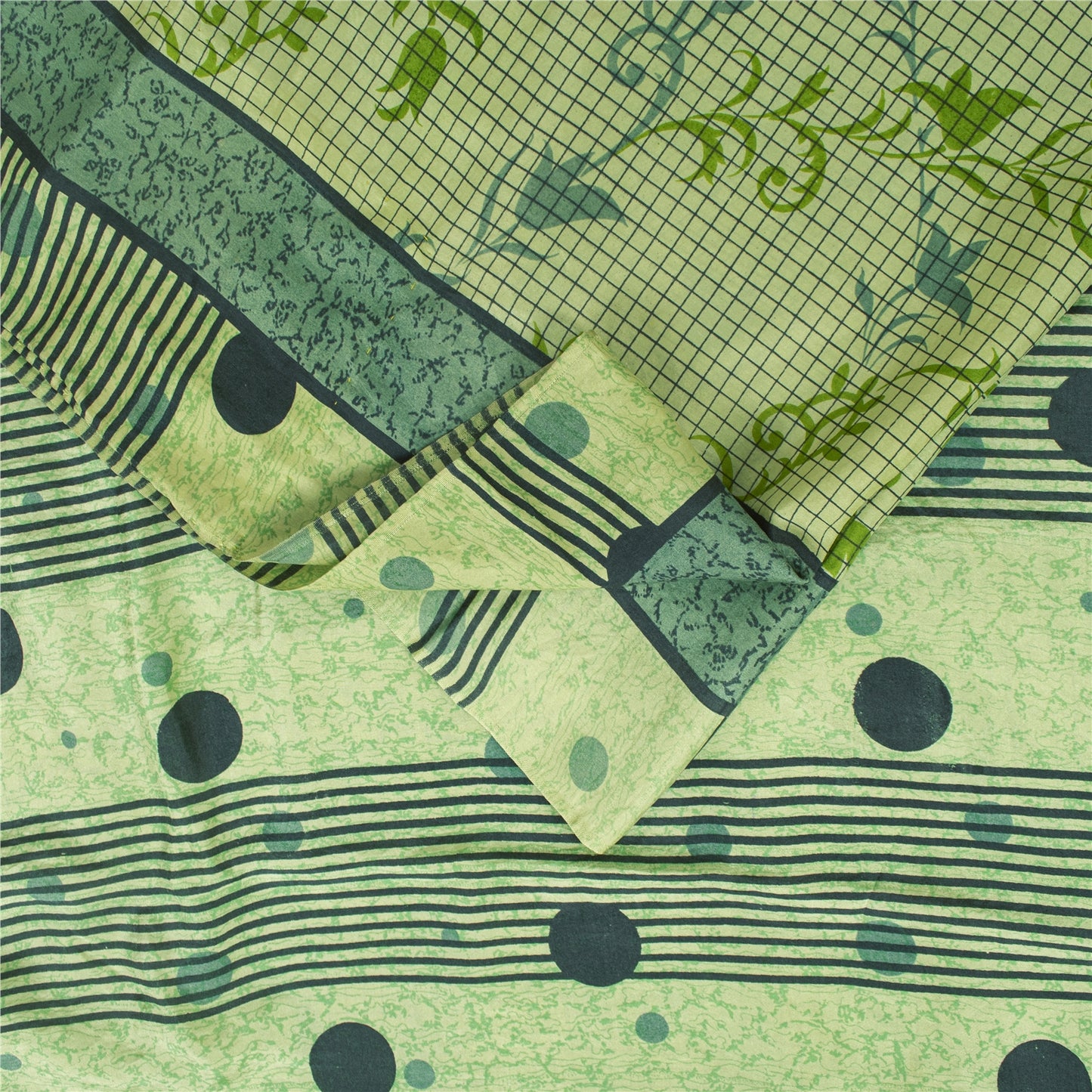 Sanskriti Vintage Sarees Green Pure Silk Floral Printed Sari 5+yd Craft Fabric