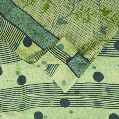 Sanskriti Vintage Sarees Green Pure Silk Floral Printed Sari 5+yd Craft Fabric