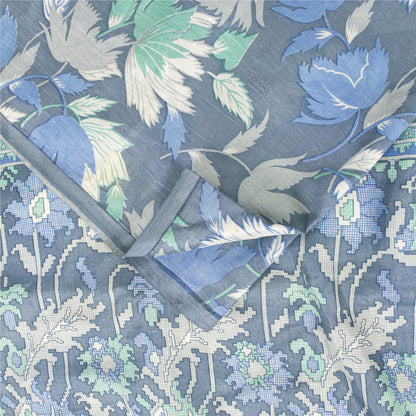 Sanskriti Vintage Sarees Blue Indian Pure Silk Printed Sari 6+yd Craft Fabric