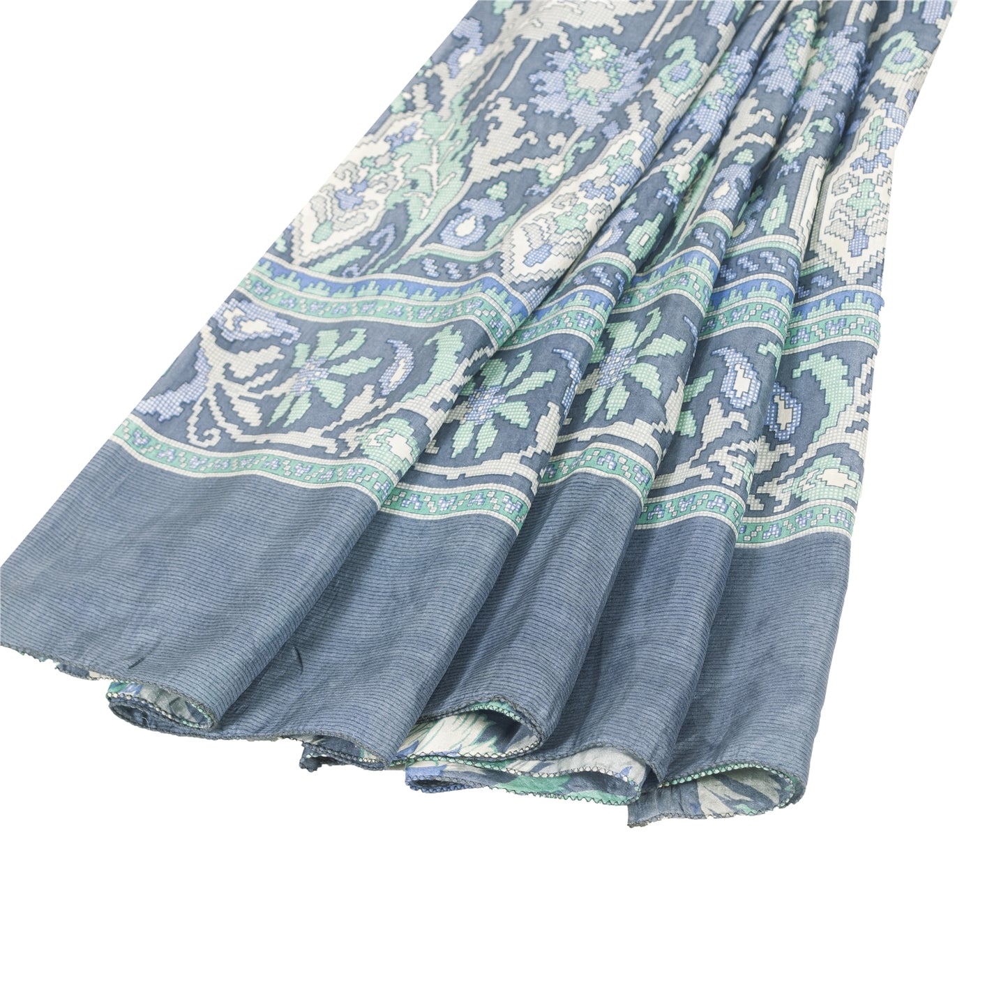 Sanskriti Vintage Sarees Blue Indian Pure Silk Printed Sari 6+yd Craft Fabric