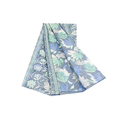 Sanskriti Vintage Sarees Blue Indian Pure Silk Printed Sari 6+yd Craft Fabric