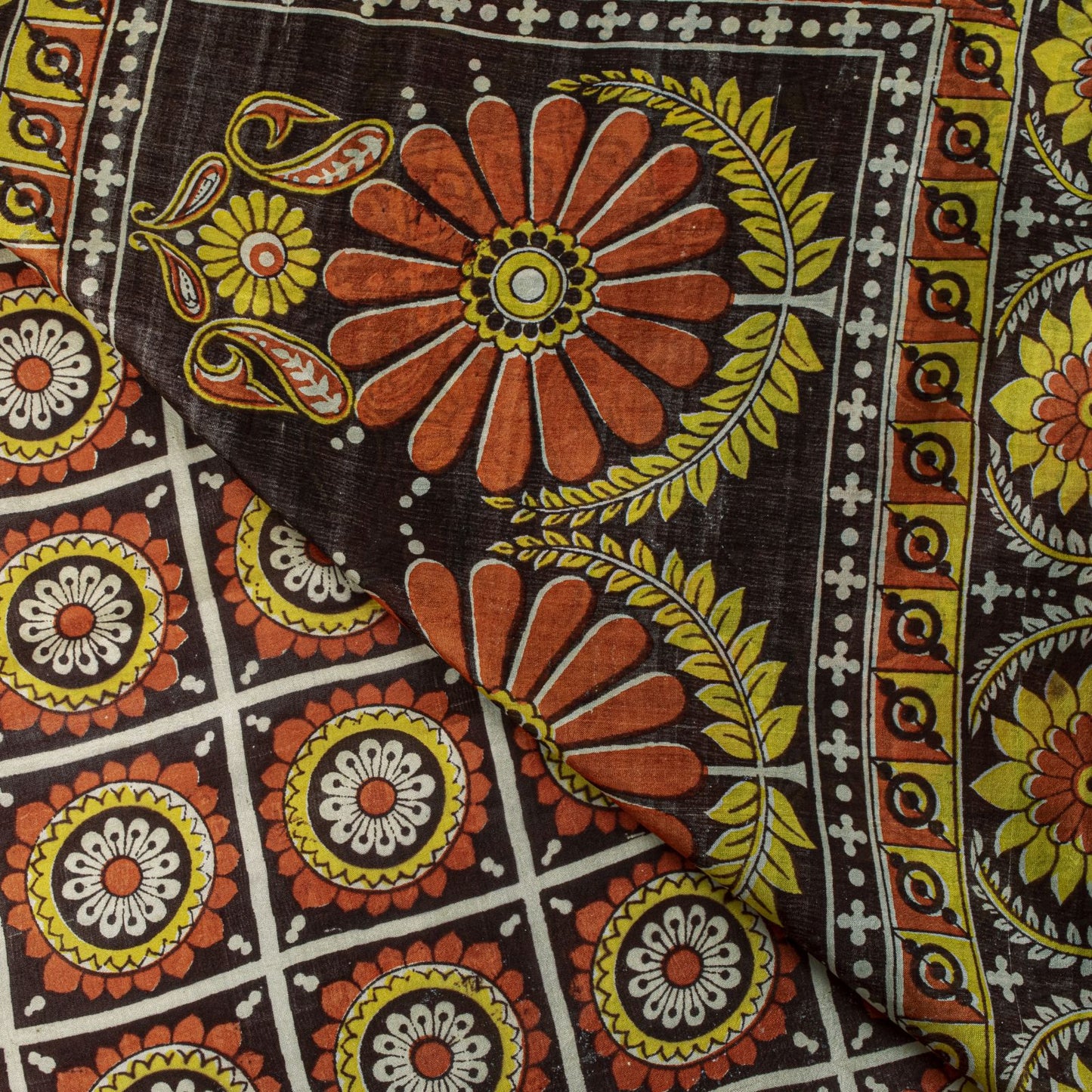 Sanskriti Vintage Saree Brown Soft Pure Silk Floral Print Sari 6+Yd Craft Fabric