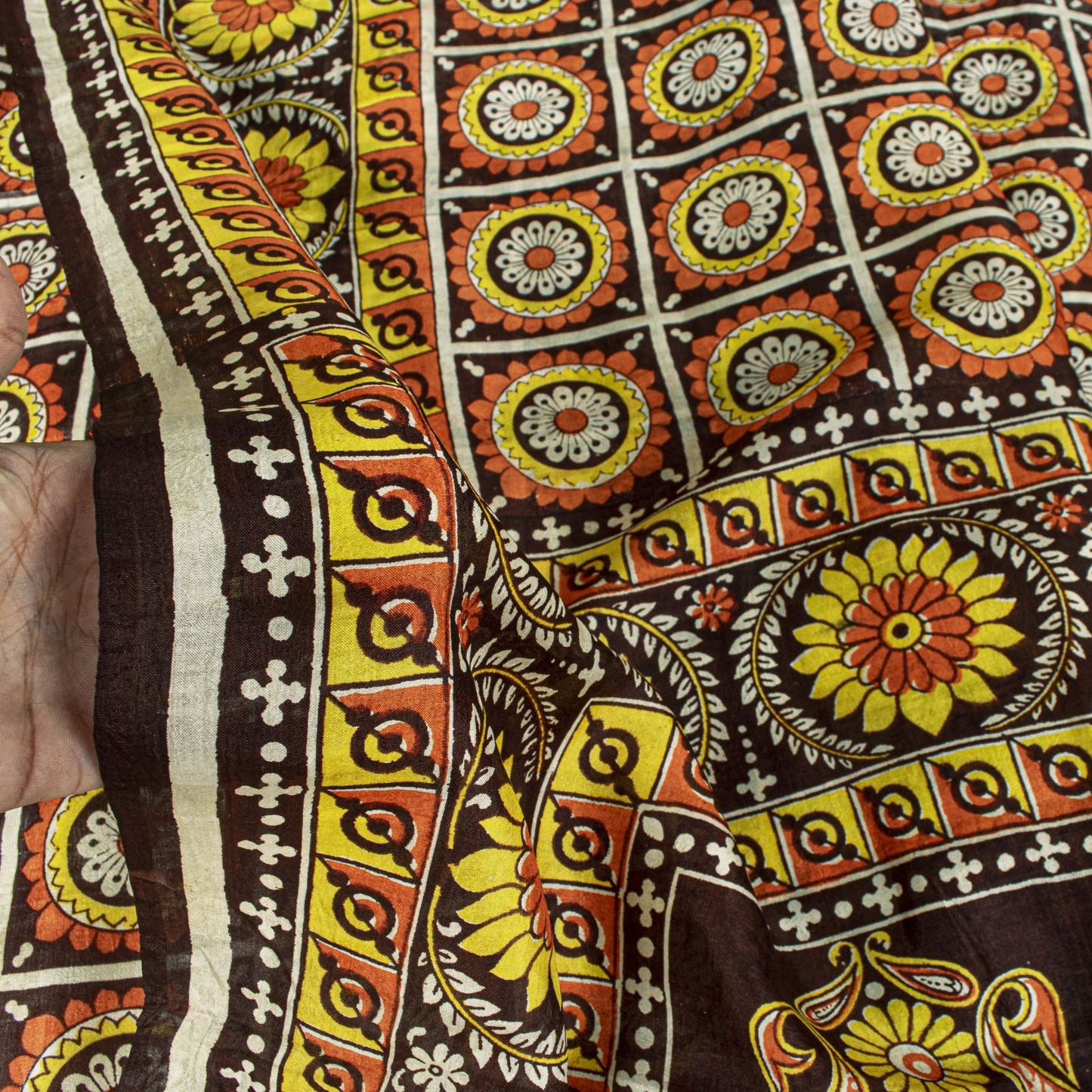 Sanskriti Vintage Saree Brown Soft Pure Silk Floral Print Sari 6+Yd Craft Fabric