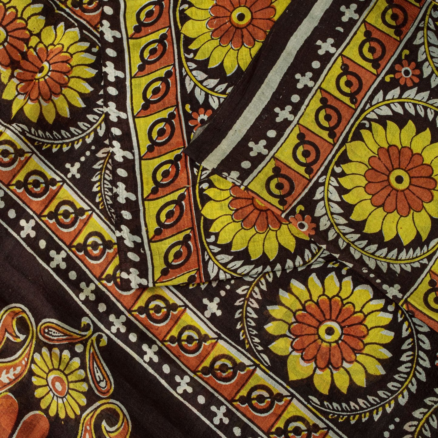 Sanskriti Vintage Saree Brown Soft Pure Silk Floral Print Sari 6+Yd Craft Fabric