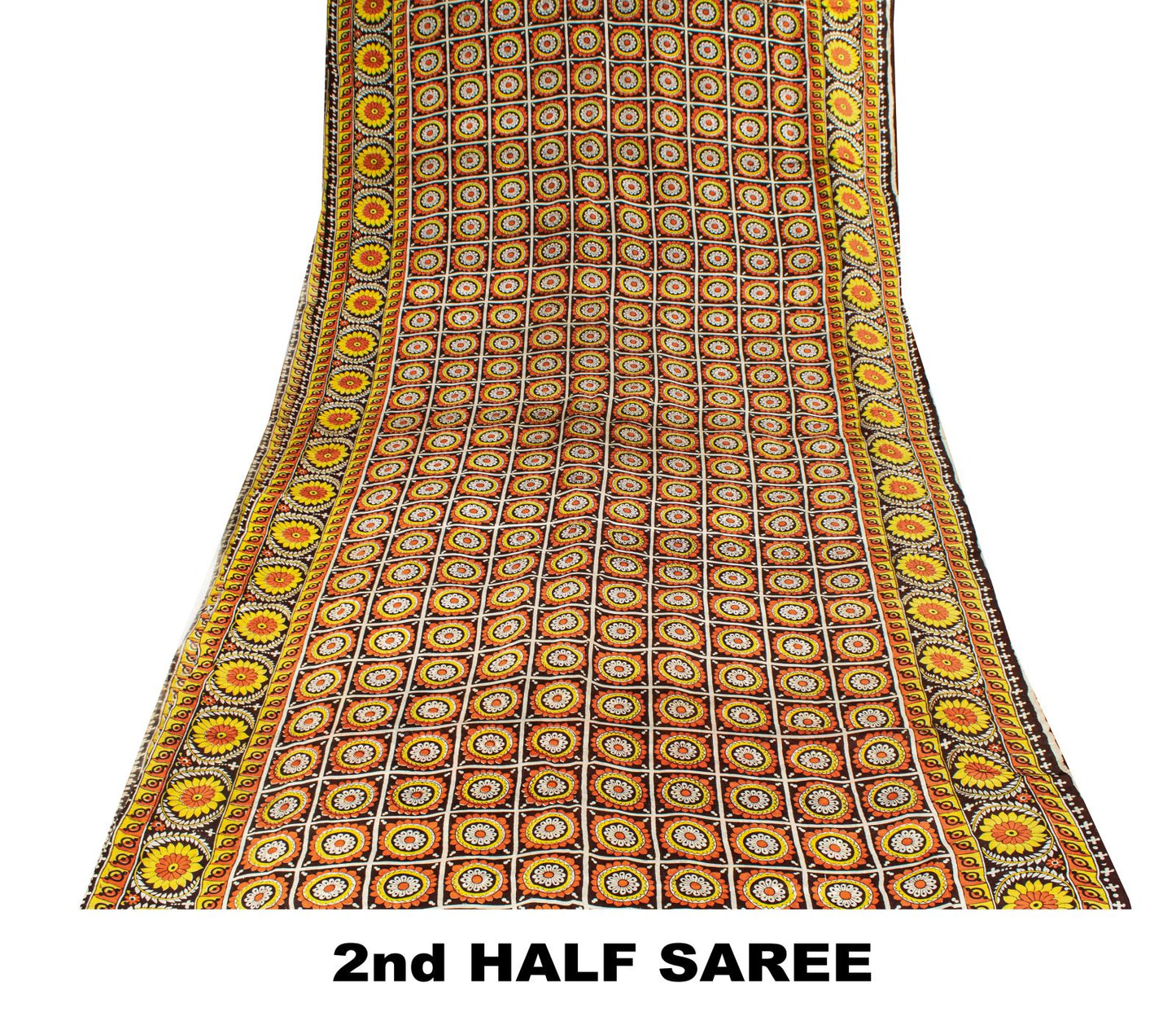 Sanskriti Vintage Saree Brown Soft Pure Silk Floral Print Sari 6+Yd Craft Fabric