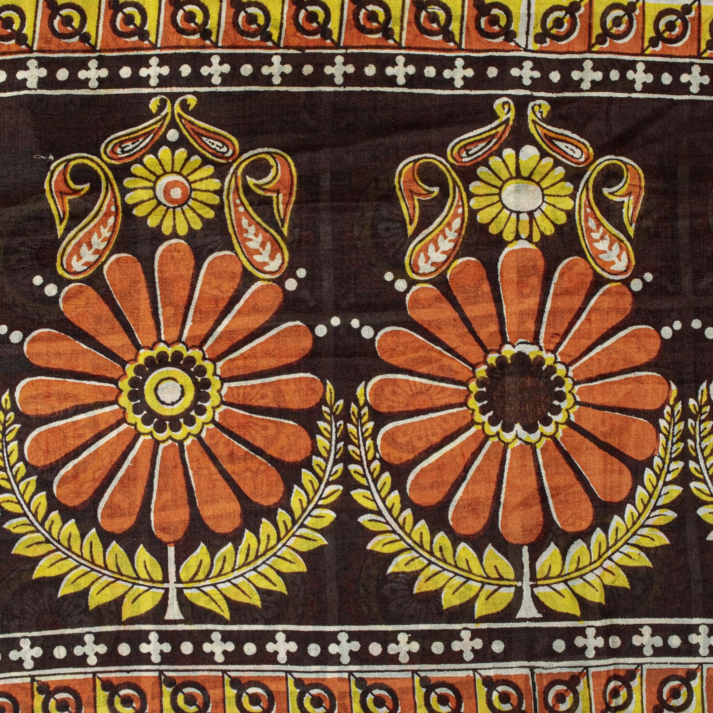 Sanskriti Vintage Saree Brown Soft Pure Silk Floral Print Sari 6+Yd Craft Fabric