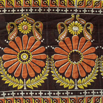 Sanskriti Vintage Saree Brown Soft Pure Silk Floral Print Sari 6+Yd Craft Fabric