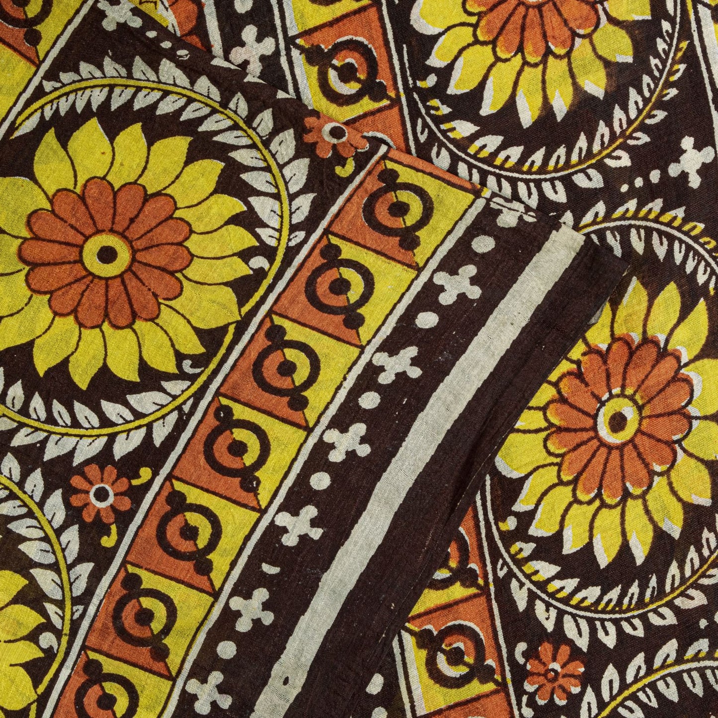 Sanskriti Vintage Saree Brown Soft Pure Silk Floral Print Sari 6+Yd Craft Fabric