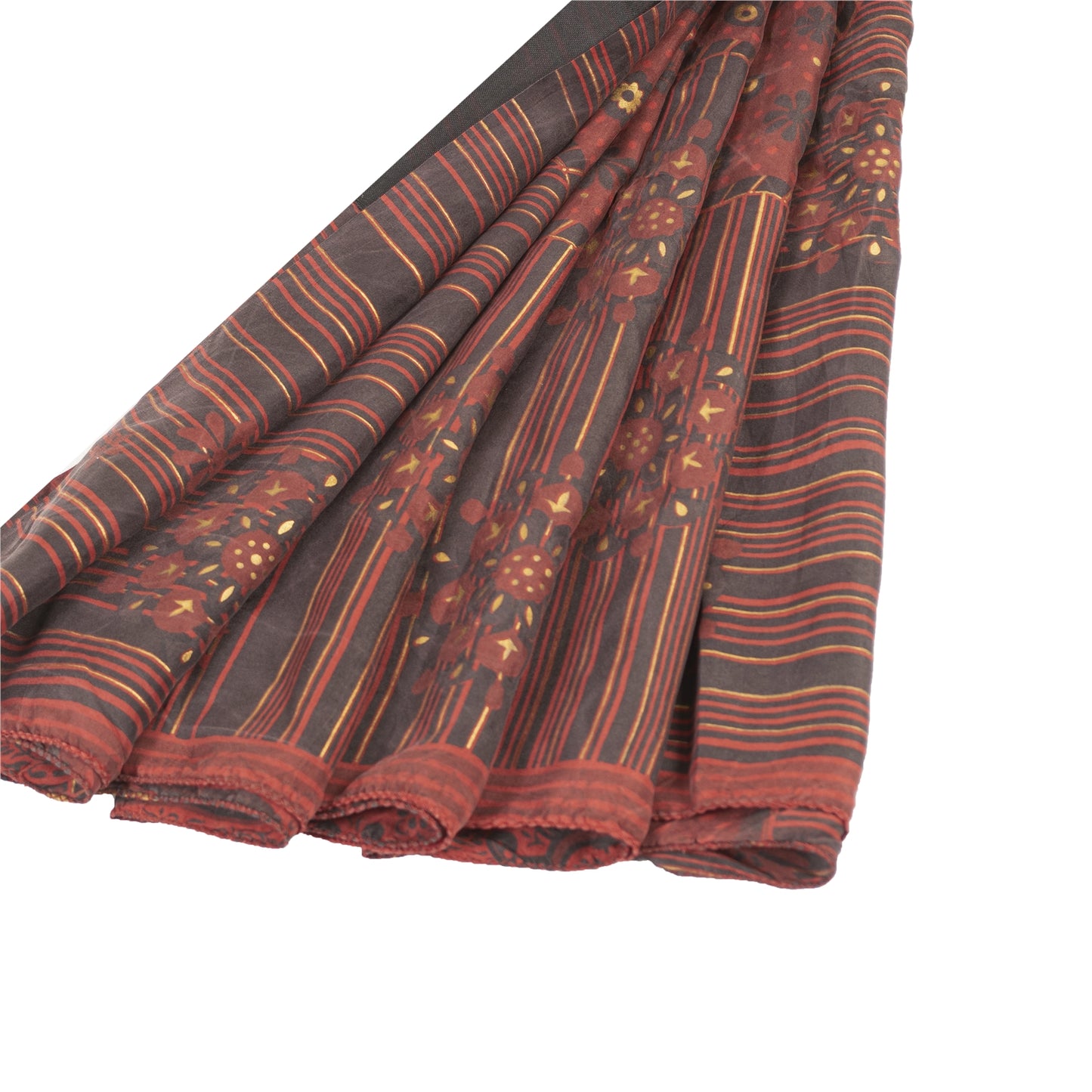 Sanskriti Vintage Sarees Red Pure Silk Paisley Printed Sari 5+yd Craft Fabric