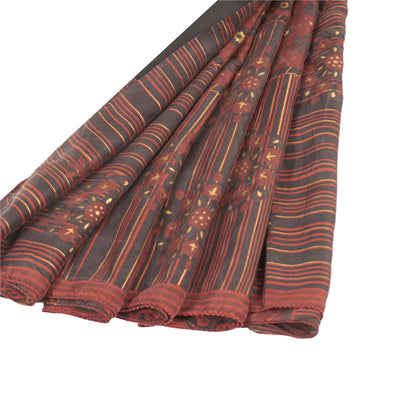 Sanskriti Vintage Sarees Red Pure Silk Paisley Printed Sari 5+yd Craft Fabric