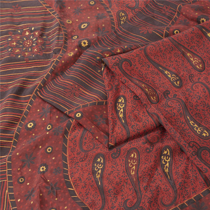 Sanskriti Vintage Sarees Red Pure Silk Paisley Printed Sari 5+yd Craft Fabric