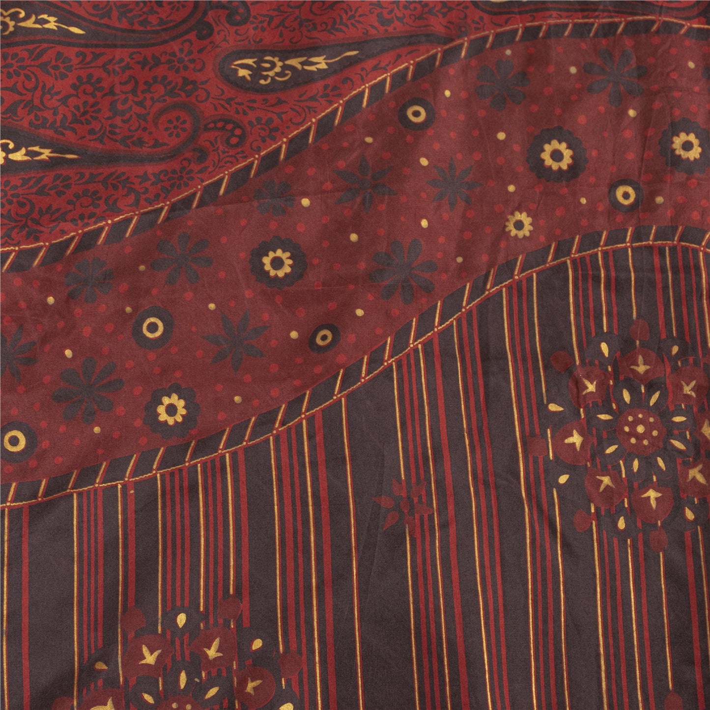 Sanskriti Vintage Sarees Red Pure Silk Paisley Printed Sari 5+yd Craft Fabric