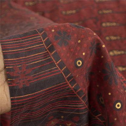 Sanskriti Vintage Sarees Red Pure Silk Paisley Printed Sari 5+yd Craft Fabric