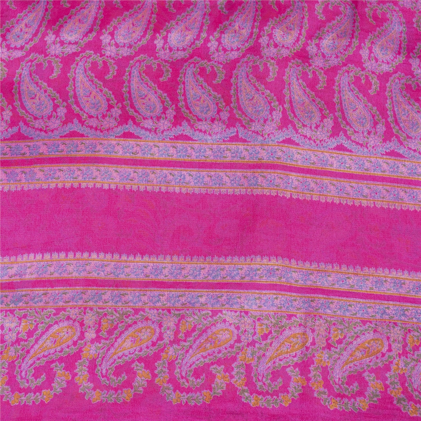 Sanskriti Vintage Sarees Pink Pure Silk Paisley Printed 6yd Sari For Crafters