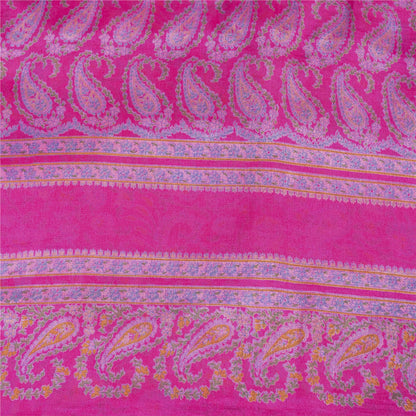 Sanskriti Vintage Sarees Pink Pure Silk Paisley Printed 6yd Sari For Crafters