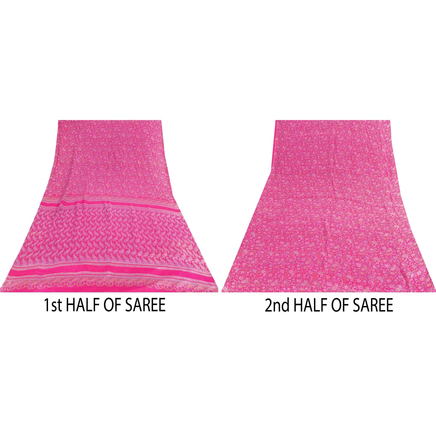 Sanskriti Vintage Sarees Pink Pure Silk Paisley Printed 6yd Sari For Crafters