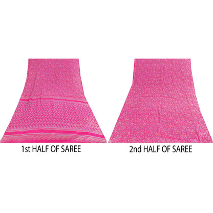 Sanskriti Vintage Sarees Pink Pure Silk Paisley Printed 6yd Sari For Crafters