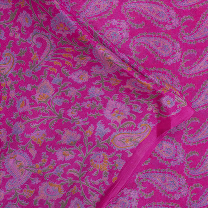 Sanskriti Vintage Sarees Pink Pure Silk Paisley Printed 6yd Sari For Crafters