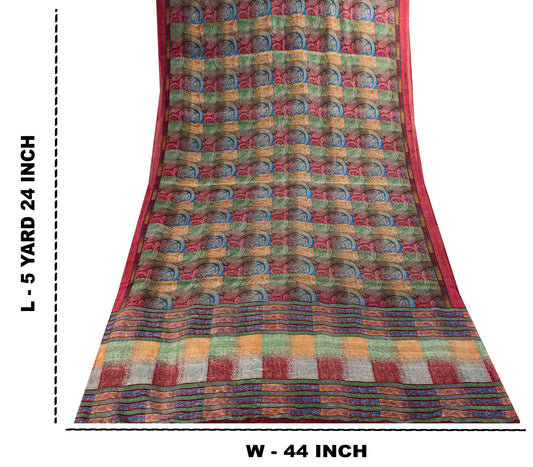 Sanskriti Vintage Saree Multicolor Soft Pure Silk Paisley Printed Sari 5.5+Yard