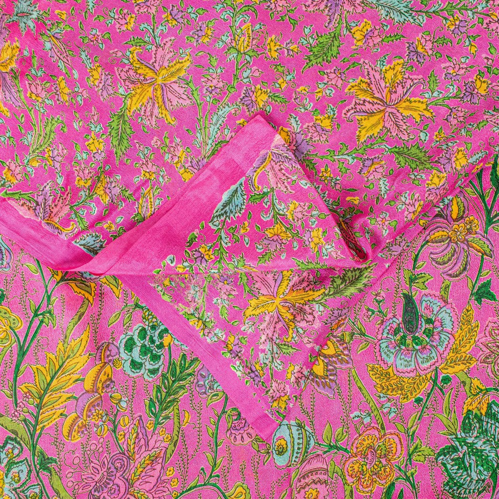 Sanskriti Vintage Craft Supply Floral Printed Pink Pure Silk Sarees 6+YD Sari