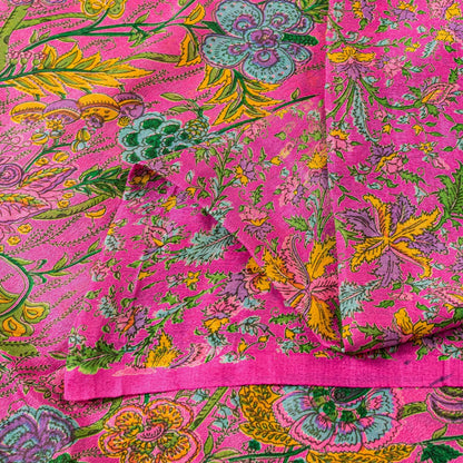 Sanskriti Vintage Craft Supply Floral Printed Pink Pure Silk Sarees 6+YD Sari