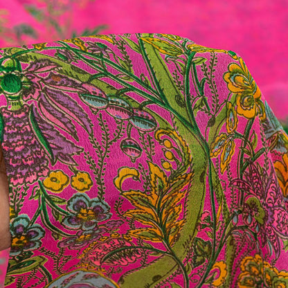 Sanskriti Vintage Craft Supply Floral Printed Pink Pure Silk Sarees 6+YD Sari