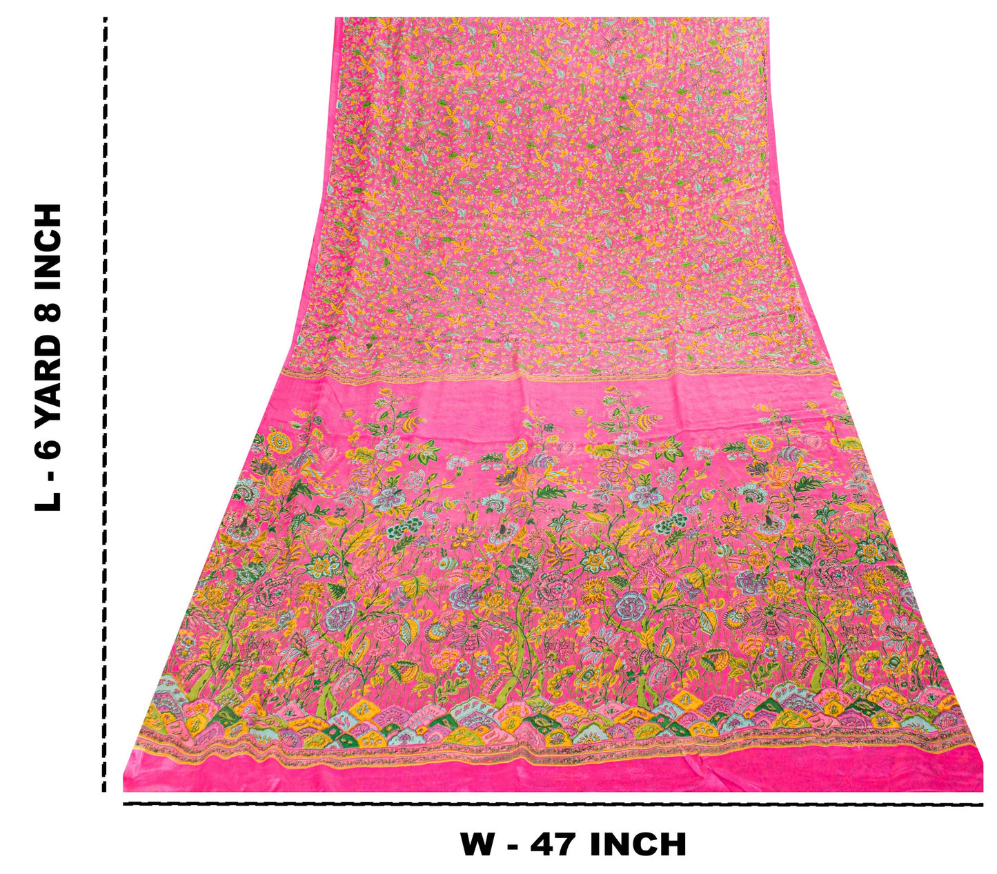 Sanskriti Vintage Craft Supply Floral Printed Pink Pure Silk Sarees 6+YD Sari