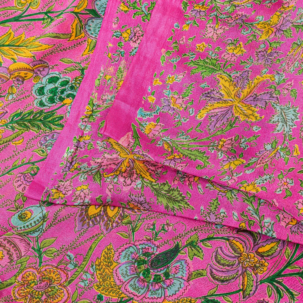 Sanskriti Vintage Craft Supply Floral Printed Pink Pure Silk Sarees 6+YD Sari