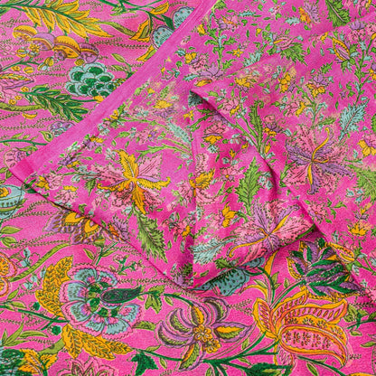 Sanskriti Vintage Craft Supply Floral Printed Pink Pure Silk Sarees 6+YD Sari