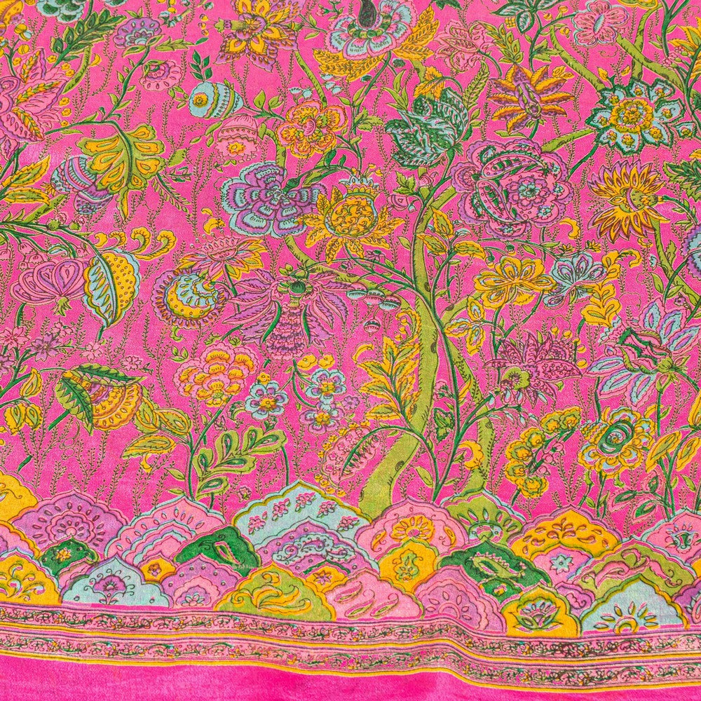 Sanskriti Vintage Craft Supply Floral Printed Pink Pure Silk Sarees 6+YD Sari