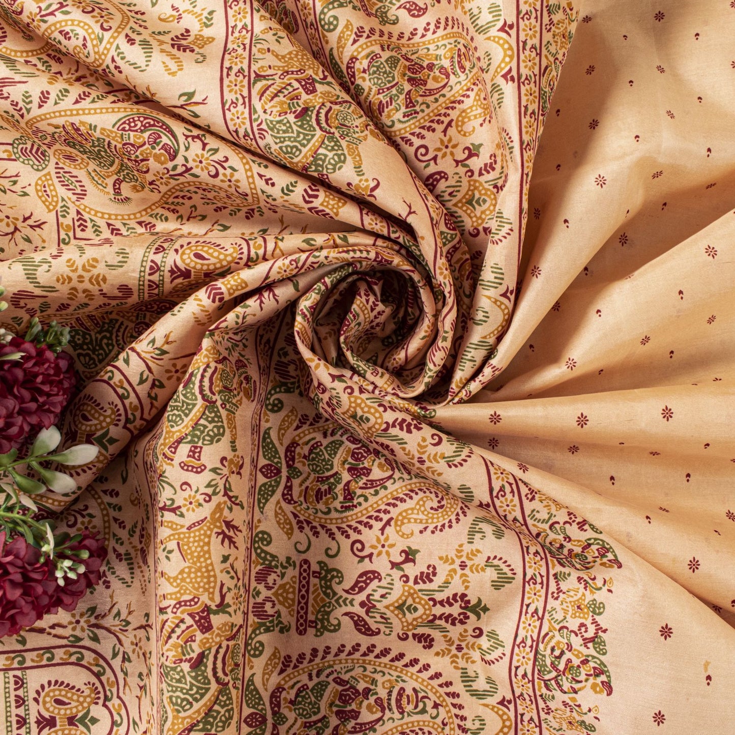 Sanskriti Vintage Saree Peach Soft 100%Pure Silk Paisley Print Sari 5.5+Yd Craft