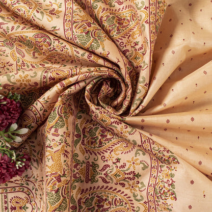Sanskriti Vintage Saree Peach Soft 100%Pure Silk Paisley Print Sari 5.5+Yd Craft