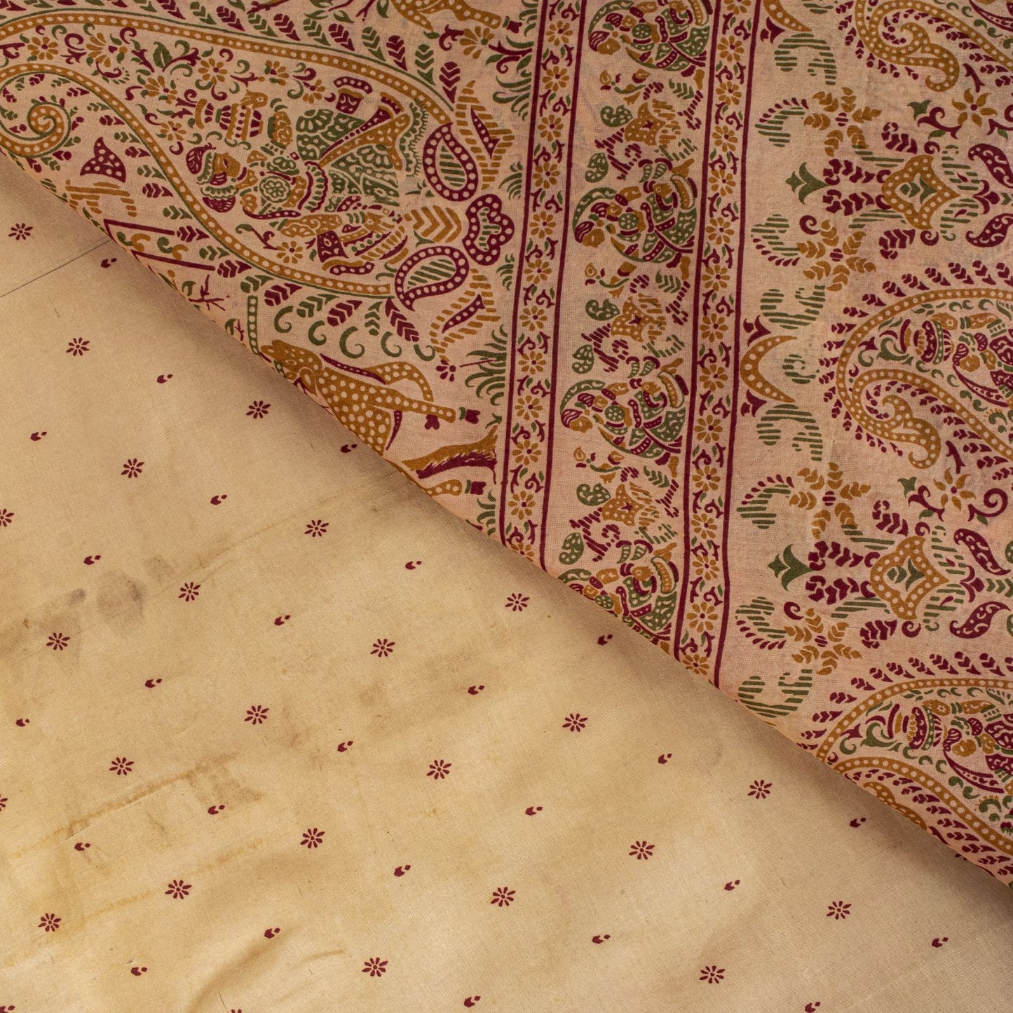 Sanskriti Vintage Saree Peach Soft 100%Pure Silk Paisley Print Sari 5.5+Yd Craft