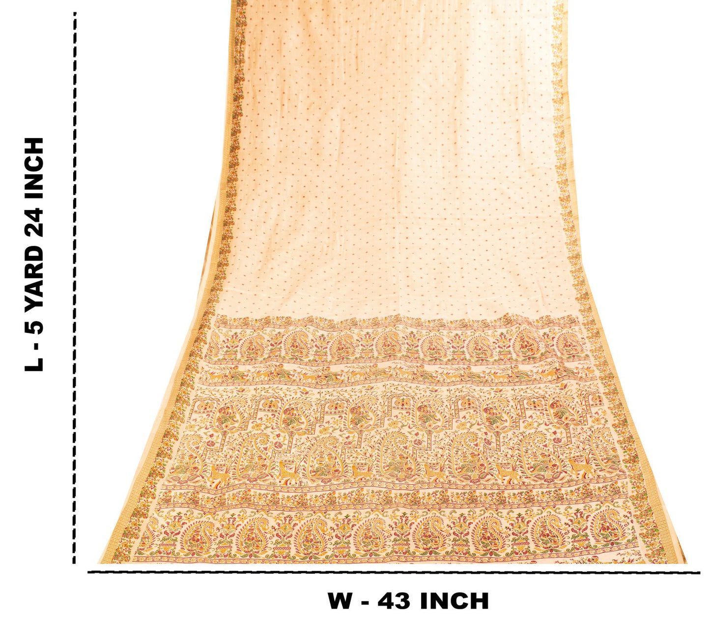 Sanskriti Vintage Saree Peach Soft 100%Pure Silk Paisley Print Sari 5.5+Yd Craft
