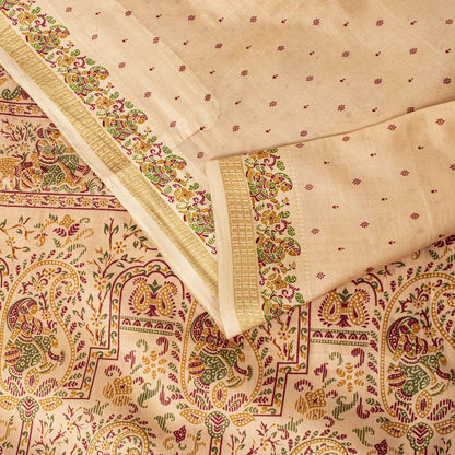 Sanskriti Vintage Saree Peach Soft 100%Pure Silk Paisley Print Sari 5.5+Yd Craft