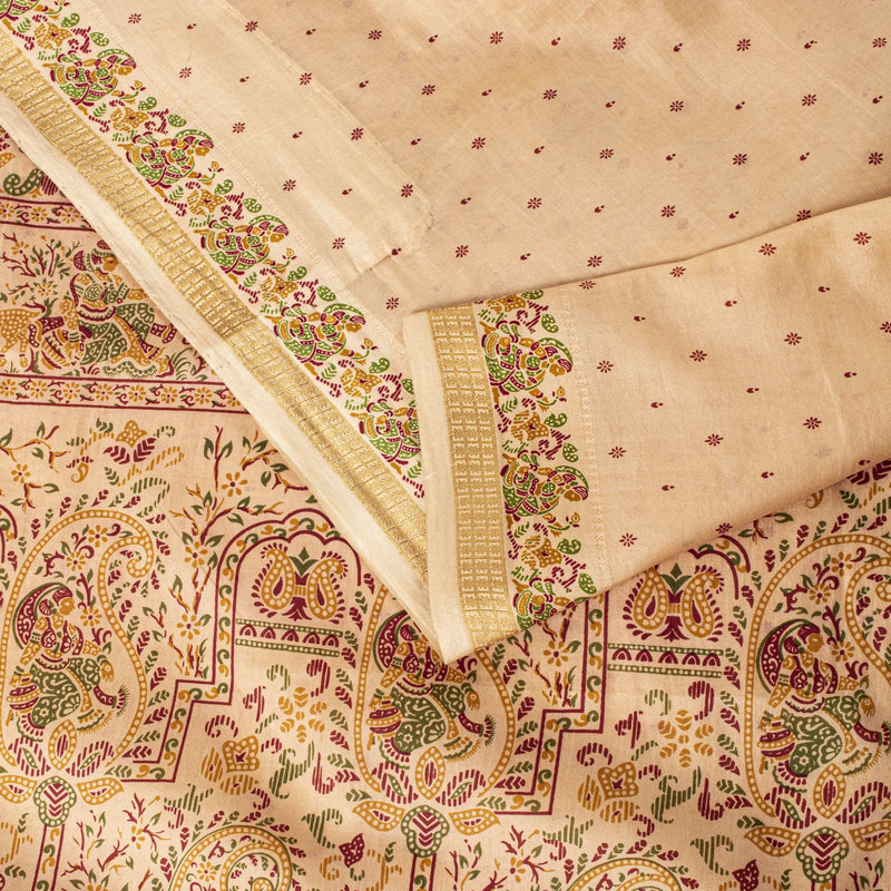 Sanskriti Vintage Saree Peach Soft 100%Pure Silk Paisley Print Sari 5.5+Yd Craft