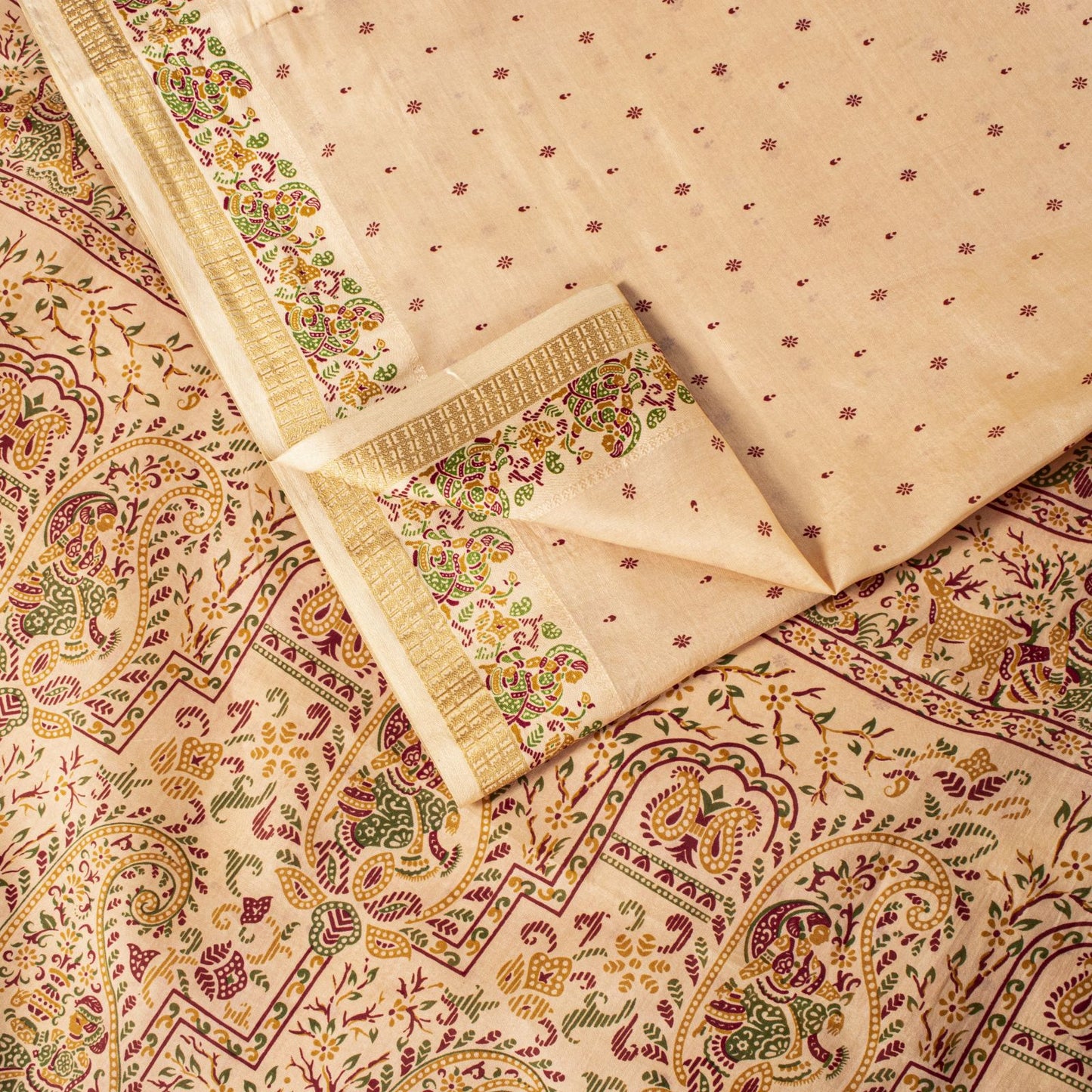 Sanskriti Vintage Saree Peach Soft 100%Pure Silk Paisley Print Sari 5.5+Yd Craft
