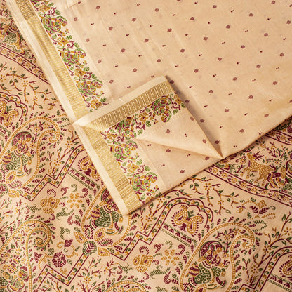 Sanskriti Vintage Saree Peach Soft 100%Pure Silk Paisley Print Sari 5.5+Yd Craft